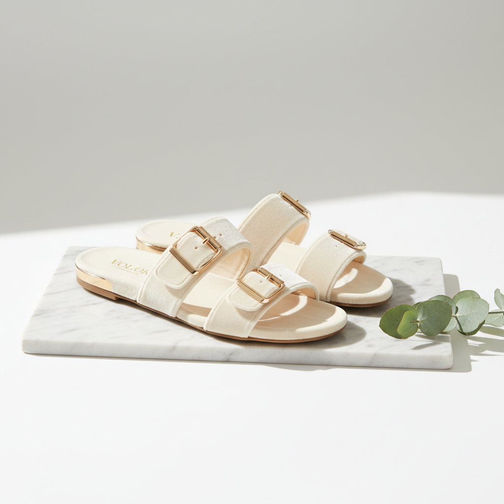 Veloura Comfort Slides - luxury premium comfort slides on marble surface